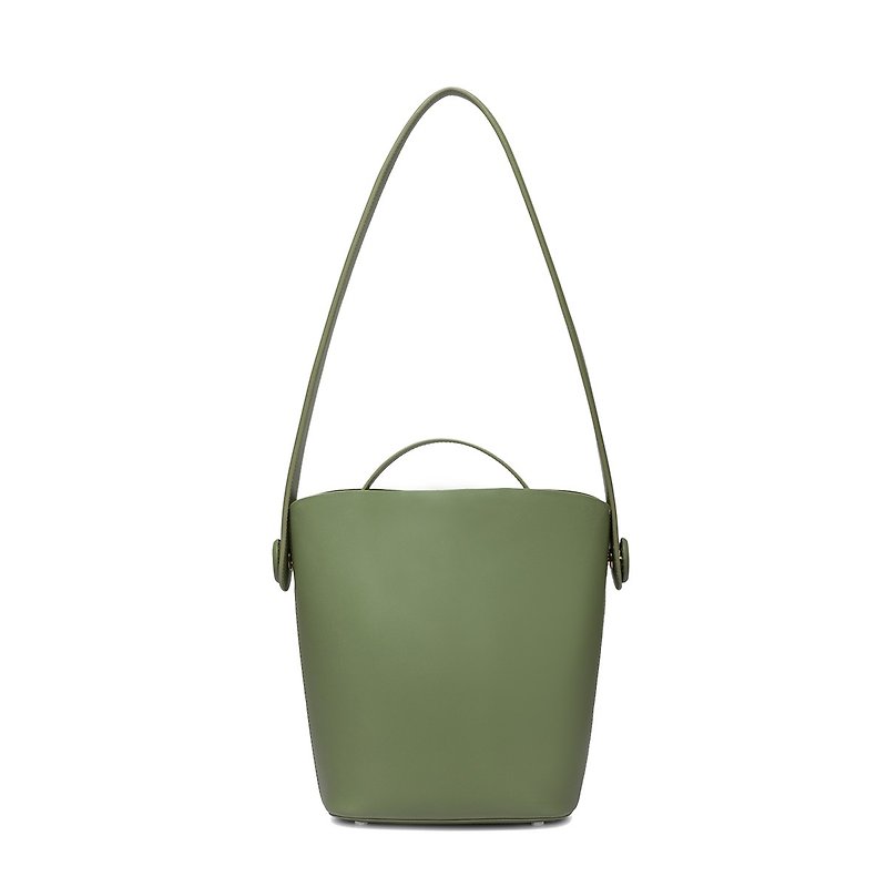 Green cowhide bucket honey color tote bag two in one detachable independent mother bag large capacity shoulder bag - กระเป๋าแมสเซนเจอร์ - หนังแท้ สีเขียว