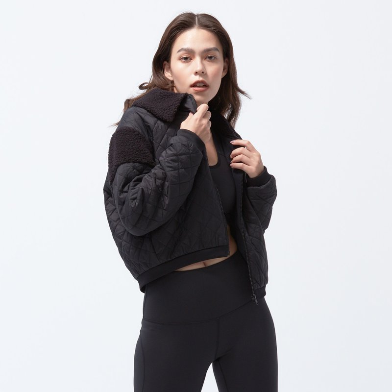 Reboot-Soho Graphene Cotton Stitching Quilted Jacket-Black - เสื้อแจ็คเก็ต - เส้นใยสังเคราะห์ สีดำ