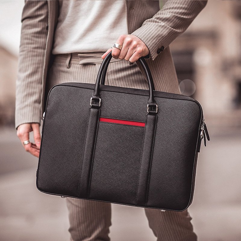 Maverick and Co. - Black Manhattan Leather Briefcase - Briefcases & Doctor Bags - Genuine Leather Black
