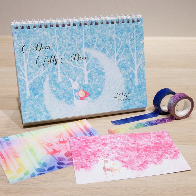2018 deer forest calendar and paper tape 2 into the package plus a hidden postcards - Calendars - Paper Multicolor