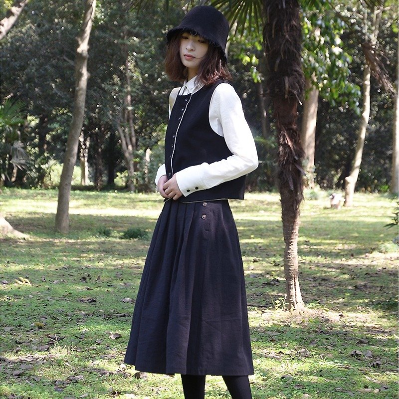 Retro pleated skirt  | skirt | Japanese plain weave blended | independent brand | Sora-59 - กระโปรง - ผ้าฝ้าย/ผ้าลินิน 