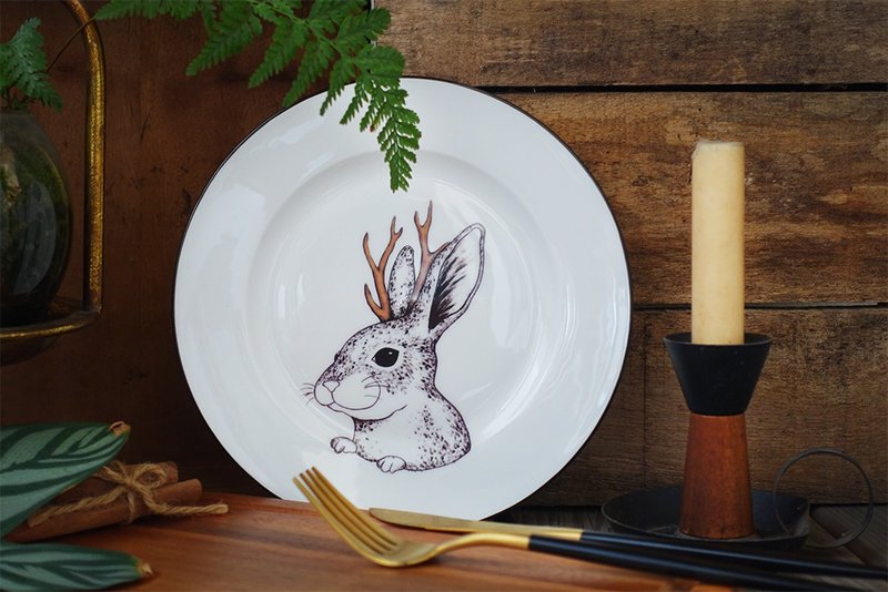 Jacklope - Jackalope Classic Black Border Bone China Dinner Plate - Plates & Trays - Porcelain Black