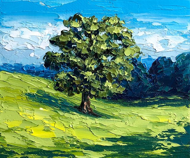 Landscape with the trees. Original impasto, Palette knife oil
