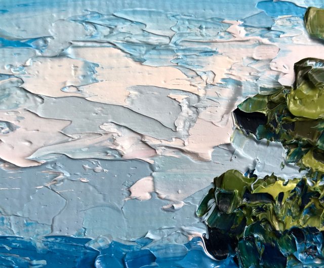 オリジナルの緑の風景オークの木の油絵モダンな質感のインパスト