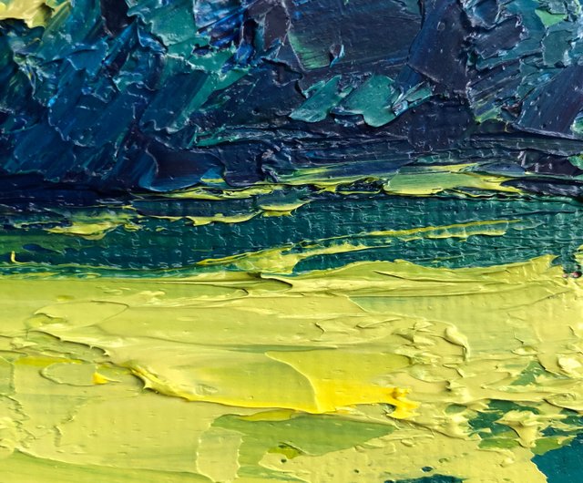 オリジナルの緑の風景オークの木の油絵モダンな質感のインパスト