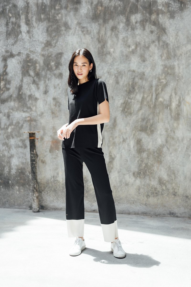 Trousers Color Block - Black color - กางเกงขายาว - ผ้าฝ้าย/ผ้าลินิน สีดำ