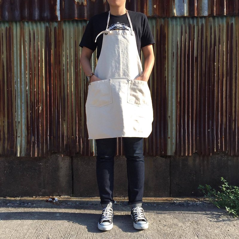 New Off-white Washed Canvas Apron no.05 Silver rivets 2 pockets /garden/barista/ Handmade - Aprons - Cotton & Hemp White