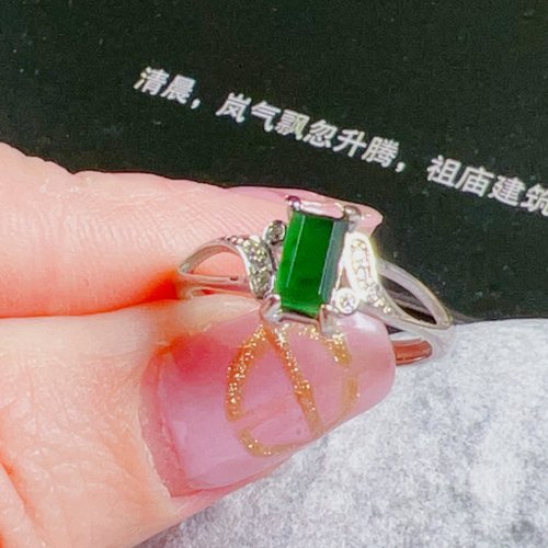 瓔珞翡翠 冰種老坑綠翡翠無事牌戒指 925純銀 | 天然翡翠A貨 | 送禮