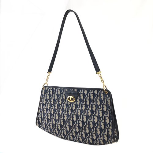 Christian Dior Trotter CD Motif Jacquard Leather Shoulder bag Navy