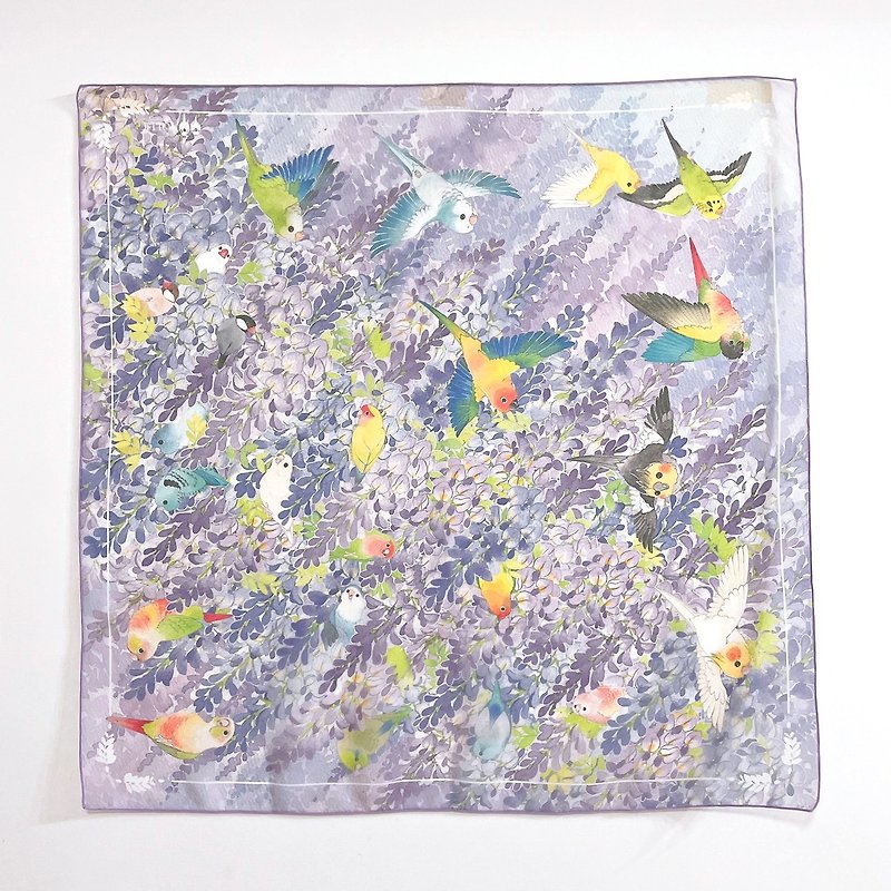 Rolia's handmade wisteria/parrot/bird light purple chiffon square scarf - Scarves - Polyester 