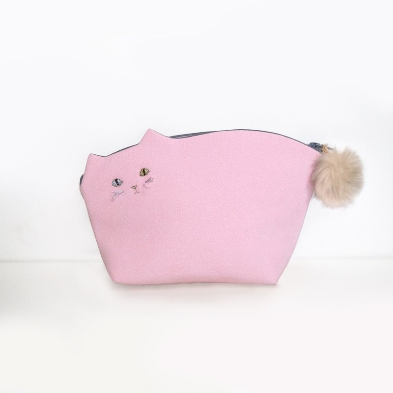 こねこポーチ006号さくら色ひげ付き【受注生産】 - 化妝包/收納袋 - 聚酯纖維 粉紅色