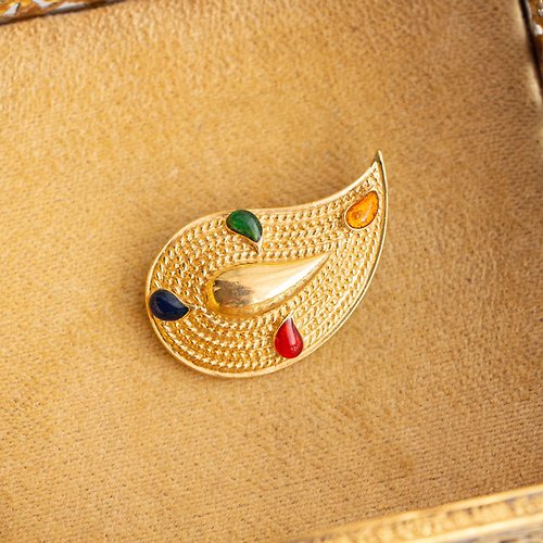 古飾案內所 美國Avon品牌1986年古董 Paisley Colors系列 變形蟲造型鍍金胸針