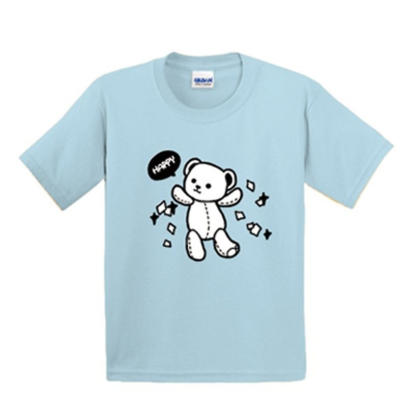 Painted T-shirts | Happy Bear | American cotton T-shirt | Kids | Family fitted | Gifts | painted | Aqua - อื่นๆ - ผ้าฝ้าย/ผ้าลินิน 