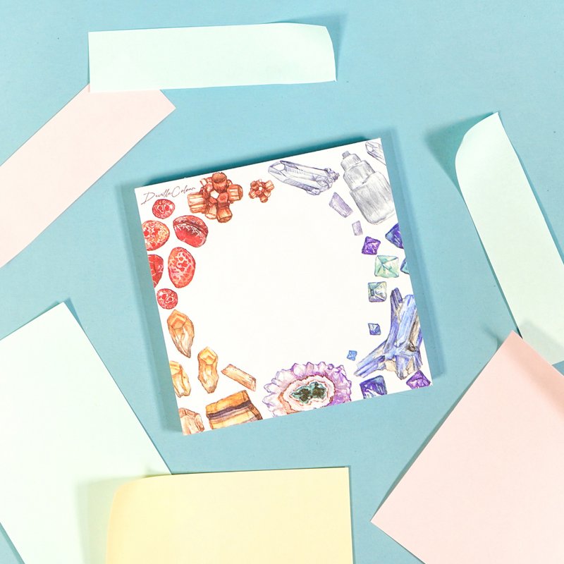 【我的礦物】水彩插畫 便條紙 不黏便簽 Memo紙 文具 水晶 石頭 - 便條紙/便利貼 - 紙 多色