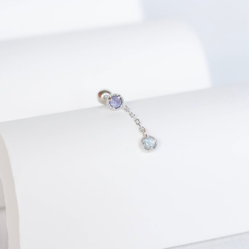 堇青石mix藍托帕石925純銀氣質垂墜轉珠耳環 - 耳環/耳夾/耳骨夾 - 水晶 銀色