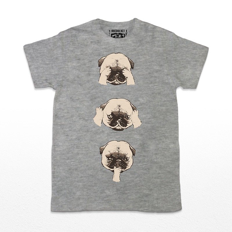 No Evil Pug Gray - Men's T-Shirts & Tops - Cotton & Hemp Gray