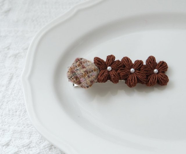 アーストーンのかぎ針編みボタンバレッタ - ショップ matata-hk