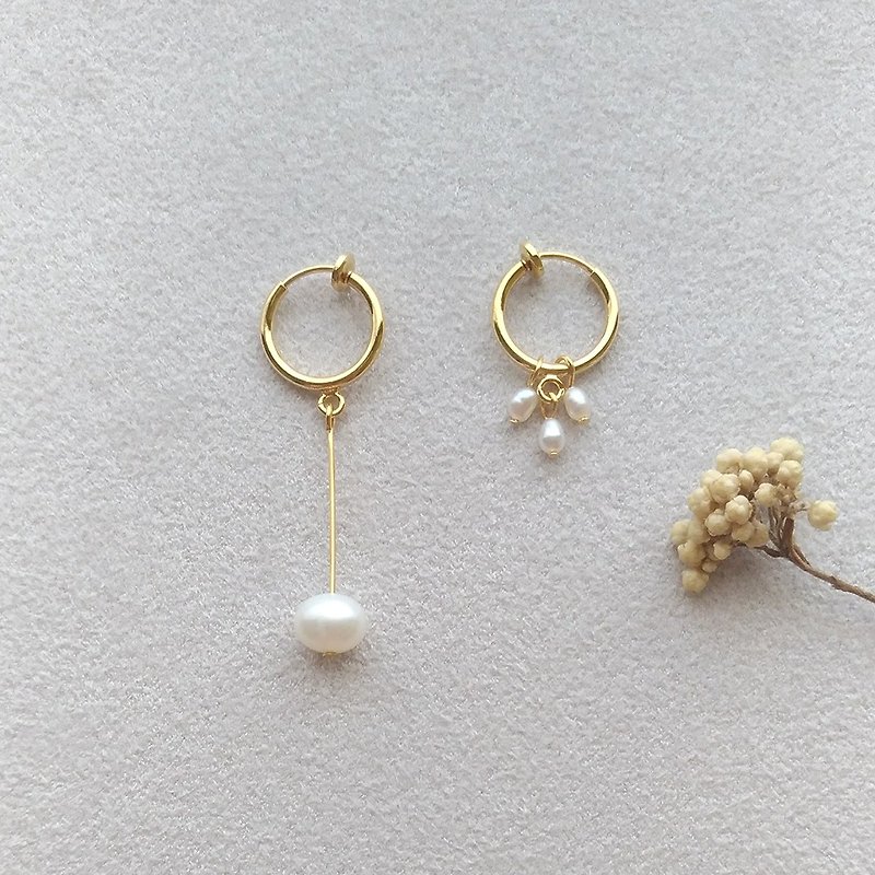 e100 met - Bronze pearl clip-on earrings - Earrings & Clip-ons - Pearl White