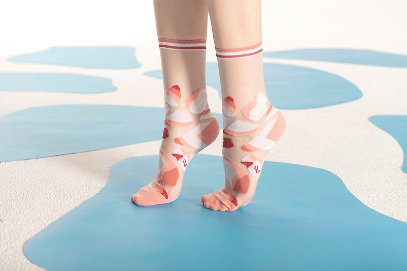 冰河湖 透明中筒襪 - 襪子 - 鮭魚 - 襪子 - 尼龍 粉紅色