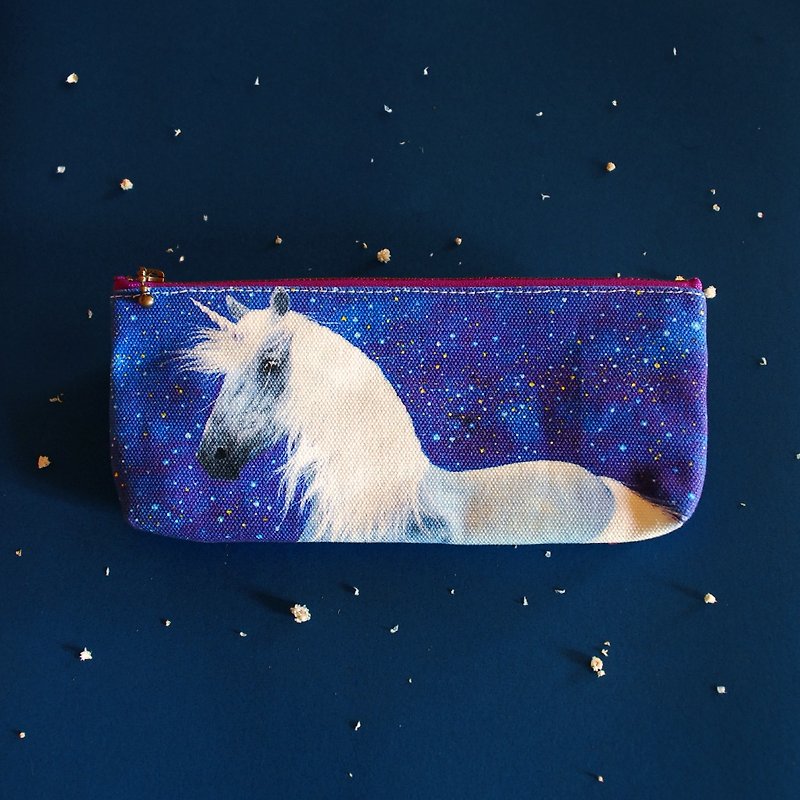 Be a star unicorn pencil case - กล่องดินสอ/ถุงดินสอ - ผ้าฝ้าย/ผ้าลินิน สีน้ำเงิน