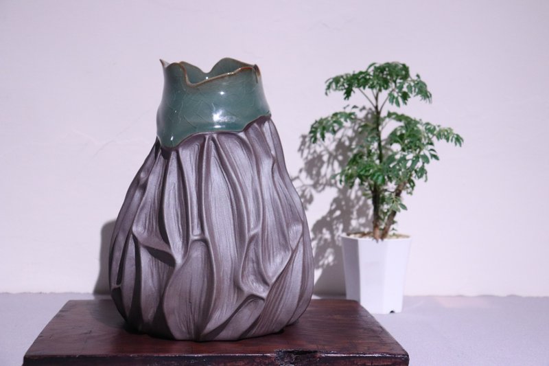 【青瓷 海青色】草根花器【台灣陶瓷花器】Ceramic Vase - 花瓶/花器 - 陶 