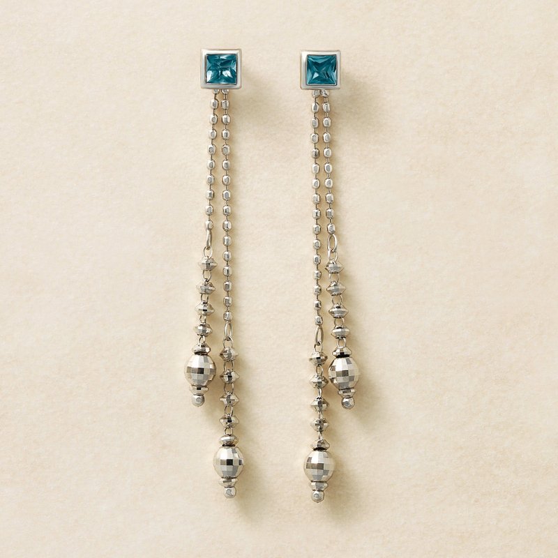 【Second Earrings】 鉑金瑞士藍托帕石方形耳環 - 耳環/耳夾/耳骨夾 - 貴金屬 