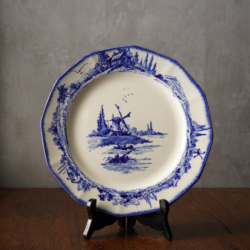 Ceramic plate depicting a Dutch windmill landscape made by Royal Doulton - Items for Display - Pottery Blue