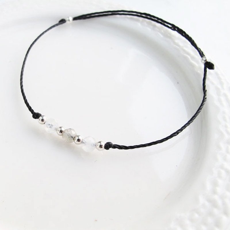 Big staff Taipa [manual wax rope] Labradorite × Moonstone × cutting beads super fine wax rope bracelet - Bracelets - Gemstone Black
