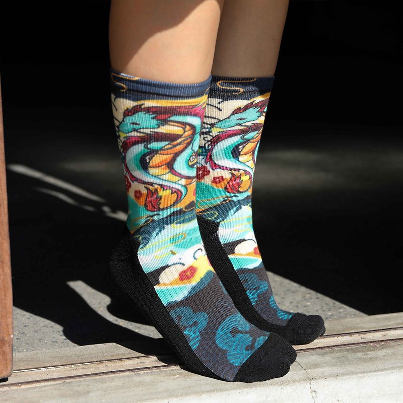 [Small Creation Socks] Year of the Dragon Socks-Dragon Dance Yunchuan/Sports Socks/Year of the Dragon/Dragon/Traditional/Fantasy - Socks - Eco-Friendly Materials Blue