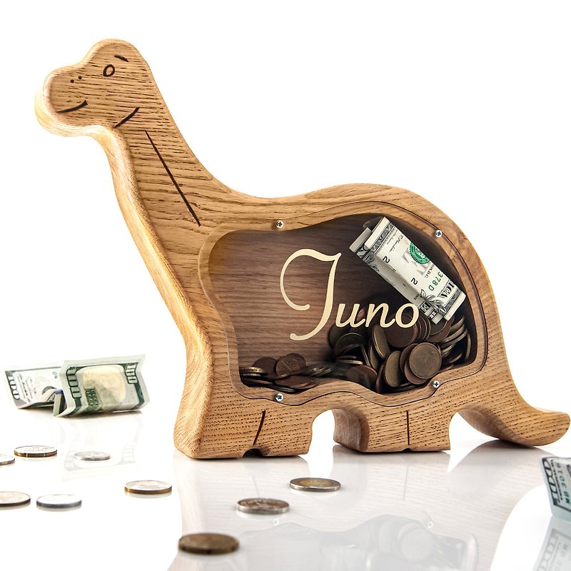 Wood Coin Banks - Personalized Dinosaur piggy bank for boys or for girls christmas Customized gift