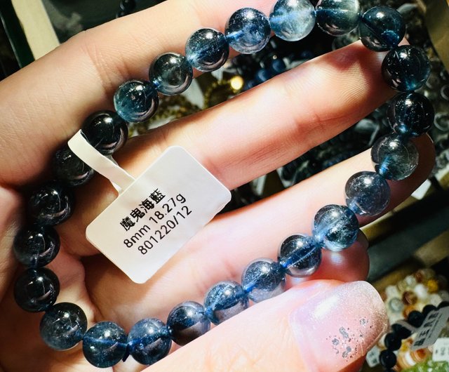 天然デビルアクアマリン 8mm18.27g 金属光沢のある瞑想用