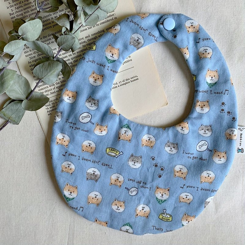 Shiba Inu Blue - Baby Towel Baby Pocket Baby Bib Six-layer Yarn | Haibai Handmade - ผ้ากันเปื้อน - ผ้าฝ้าย/ผ้าลินิน สีน้ำเงิน