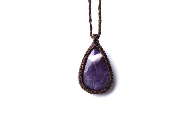 Chevron Amethyst Waxed Wax Braided Neck Cord - สร้อยคอ - เครื่องเพชรพลอย สีม่วง