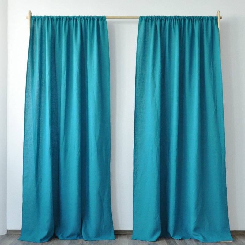 Sea wave regular and blackout linen curtains / Custom curtains / 2 panels - 門簾/門牌 - 亞麻 藍色