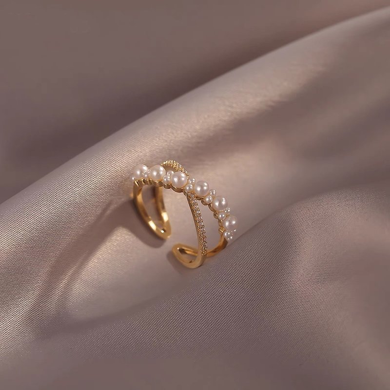 玩賞級珠寶 | 法式交叉珍珠戒指純銀鍍14K | - 戒指 - 其他材質 