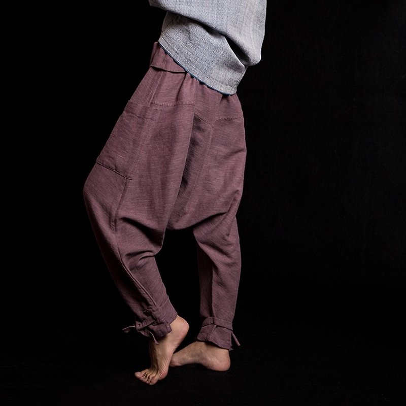 豆沙色火麻民族風大襠褲/哈倫褲-孤品 - 女長褲 - 棉．麻 紫色