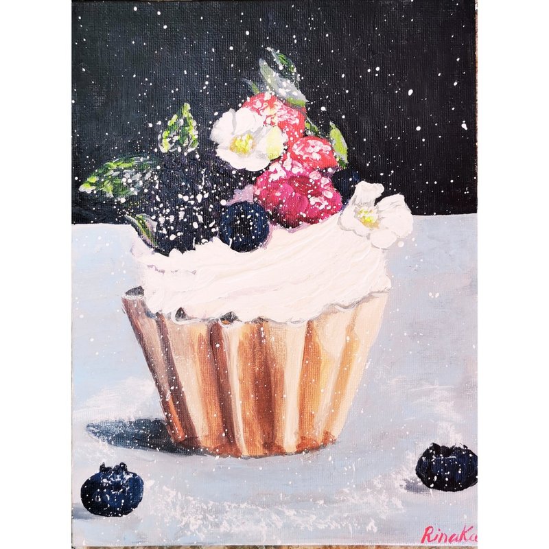 Berry Cake Desert Original Framed Wall Art Kitchen Still Life By RinaArtSK - Wall Décor - Other Materials Multicolor