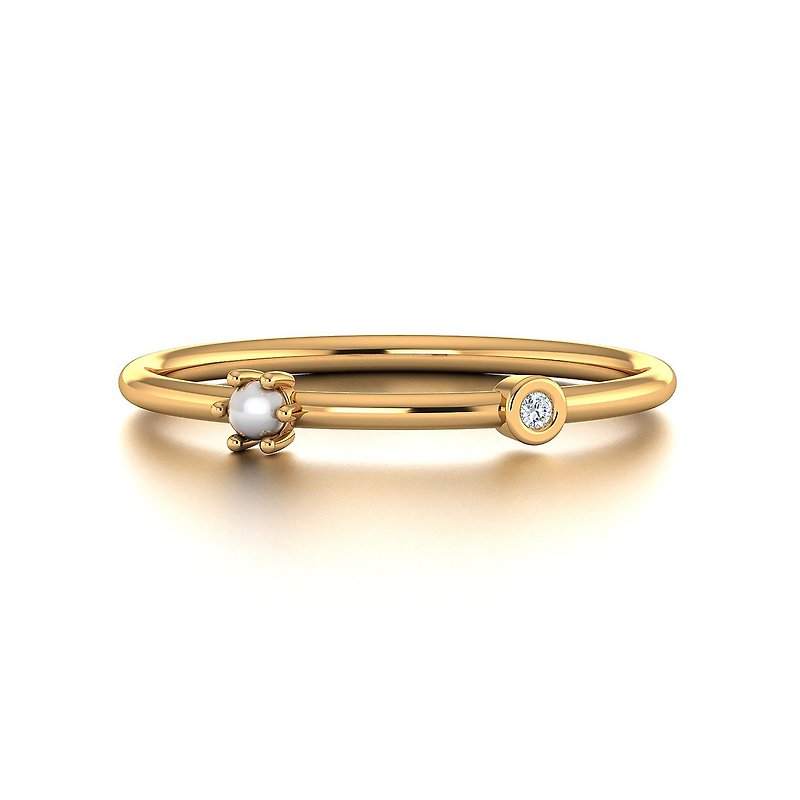 【PurpleMay Jewellery】純18K黃金簡約小鑽石戒指 婚戒訂製 R013 - 戒指 - 其他金屬 金色