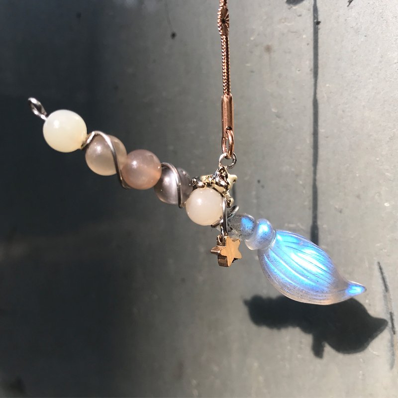 [Lost and find] Natural Stone Blue Labradorite Moon Stone Swamp Cat Necklace - Necklaces - Gemstone Blue