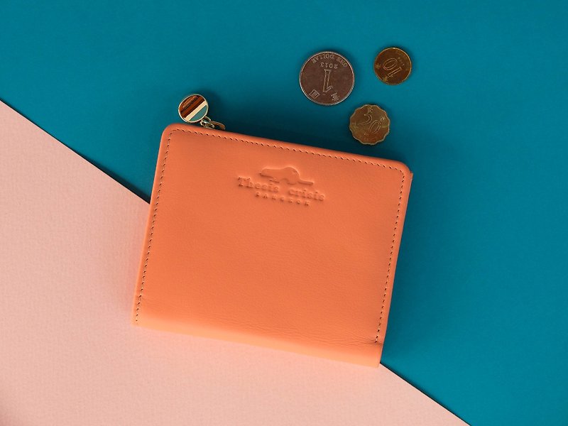 ピオニー-イタリア製ピンク/オレンジ製の柔らかい牛革製の小さな財布/コインケース - 財布 - 革 オレンジ