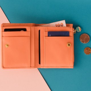 ピオニー-イタリア製ピンク/オレンジ製の柔らかい牛革製の小さな財布/コインケース