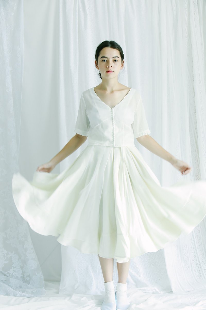 半身波浪裙邊圍裹裙 - 裙子/長裙 - 羊毛 白色