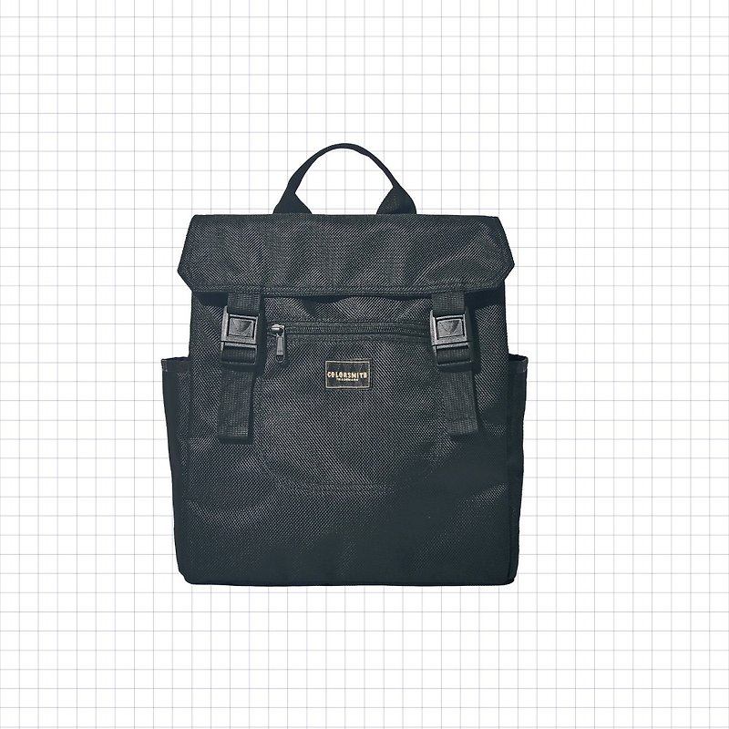 BJ2 square texture backpack BJ2-1325-BK-XS [Taiwan original bag brand] - กระเป๋าเป้สะพายหลัง - ไนลอน สีดำ