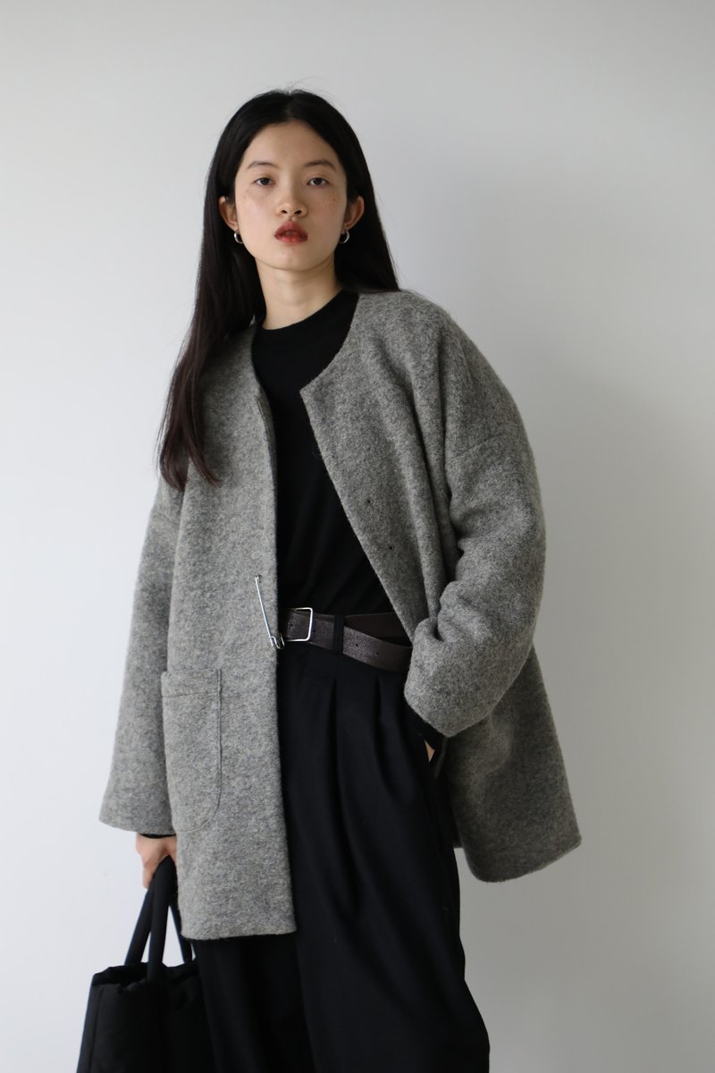 日產全羊毛別針外套 I pin-fastening coat - 女上衣/長袖上衣 - 羊毛 灰色