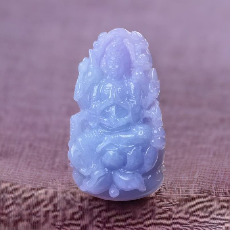 Violet Jade Carved Thousand-Armed Guanyin Bodhisattva | Natural Burmese Jade A Grade Jade | Gift - Necklaces - Jade Purple