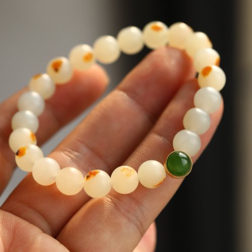 Angel's tears 天使之淚 Jewelry Design 天然和田玉/和闐玉- 羊脂玉 鎏金碧玉設計單圈手持手串s