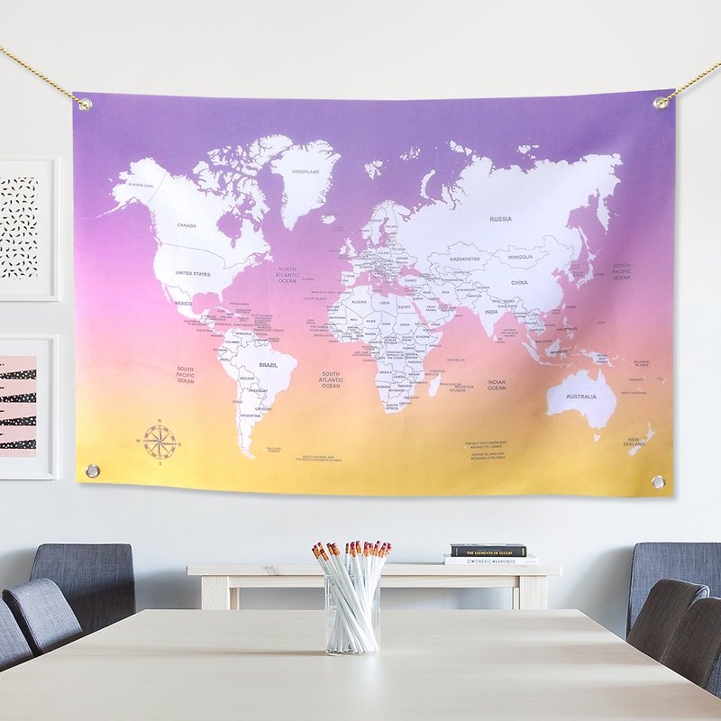 Customized world map tarpaulin wall twilight hope - Wall Décor - Other Materials Purple