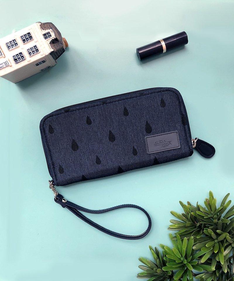 dark blue printed wallet,mobile phone wallet - 銀包 - 聚酯纖維 藍色
