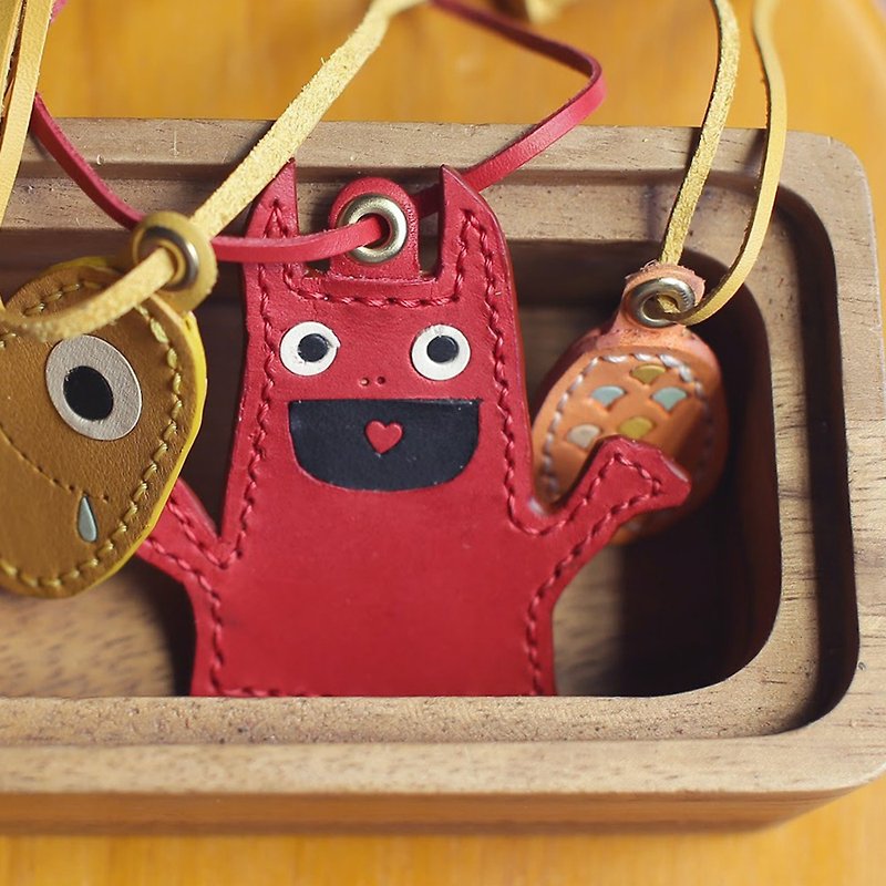Red Face Monster Leather Charm - Charms - Genuine Leather Red