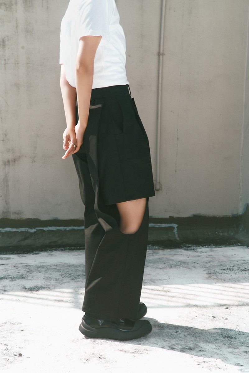 Double layered cutout trousers - Unisex Pants - Cotton & Hemp Black